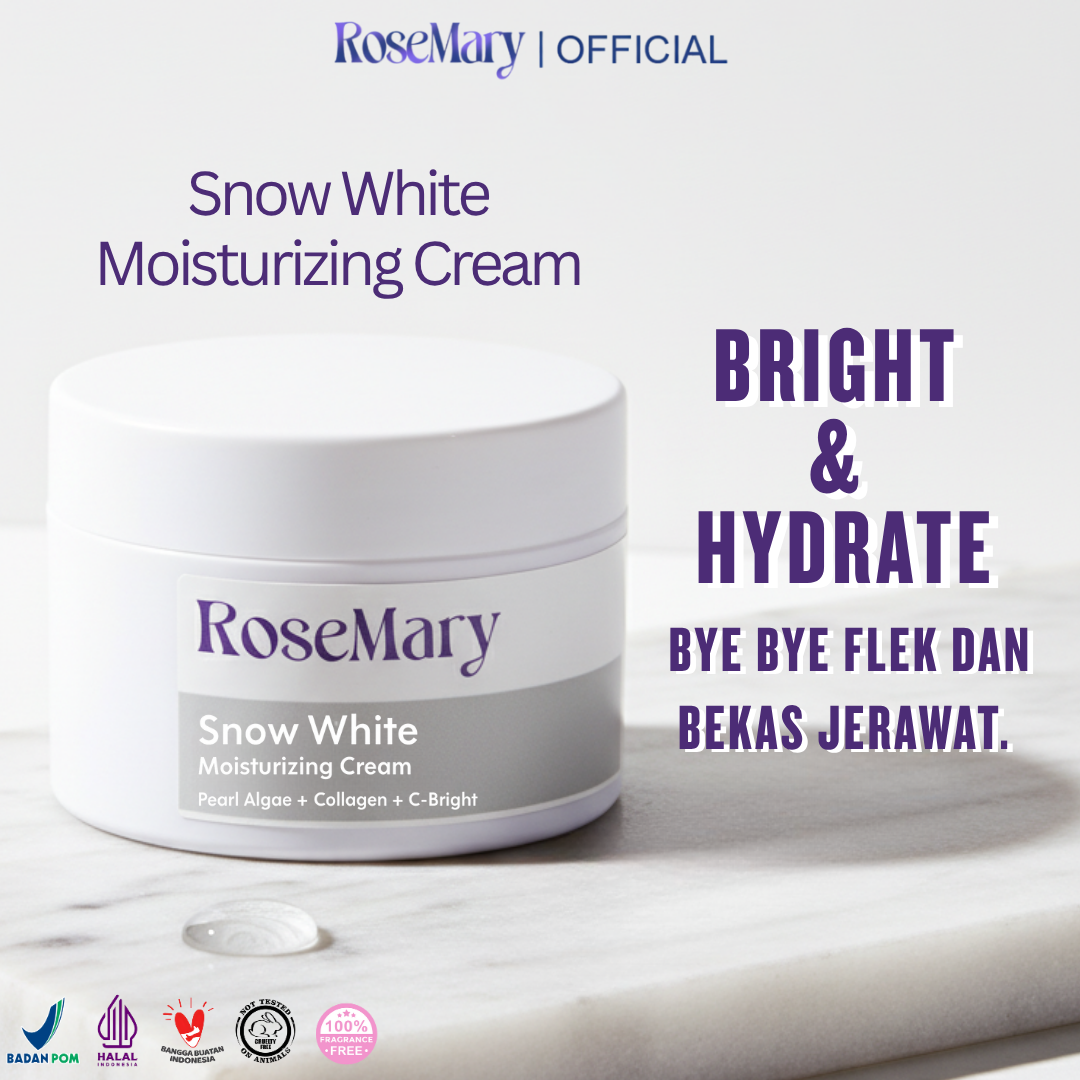 Rosemary Snow White Moisturizing Cream Mencerahkan Melembabkan Atasi Bekas Jerawat Flek Hitam