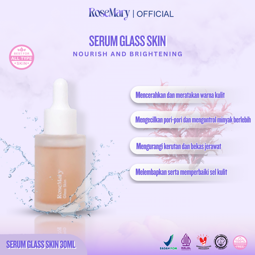 ROSEMARY Glass Skin Serum PERAWATAN WAJAH Brightening Whitening Regenerasi Antioksidan Pelembab Jerawat Noda Hitam Kerut Merah Iritasi