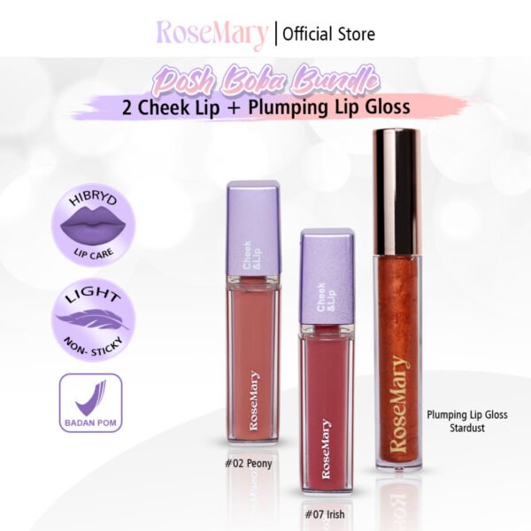 ROSEMARY Posh Boba Bundle BLUSH ON Eye Shadow Lip Cream Make Up Multifungsi Semi Matte Vivid Daily Look Natural Formal Skin Tone Gloss Pelembab Glow Ombre TAHAN LAMA