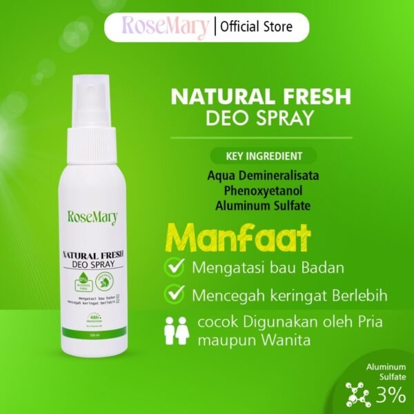 Rosemary Natural Fresh Deo Spray Deodoran Spray Deodorant Tawas Mencegah Bau Ketiak Non Alkohol TIDAK LENGKET KERING CERAH KONTROL KERINGAT BADAN KAKI TAHAN LAMA - Image 3