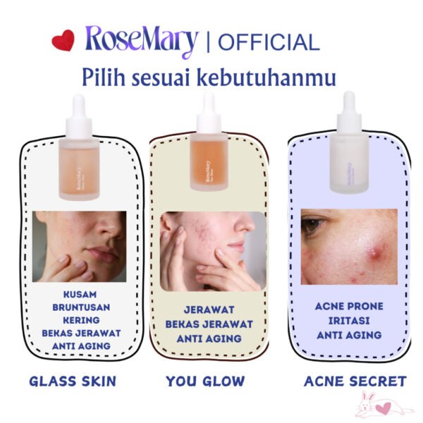 ROSEMARY Glass Skin Serum PERAWATAN WAJAH Brightening Whitening Regenerasi Antioksidan Pelembab Jerawat Noda Hitam Kerut Merah Iritasi - Image 9