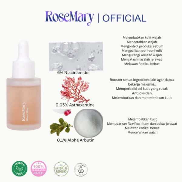 ROSEMARY Glass Skin Serum PERAWATAN WAJAH Brightening Whitening Regenerasi Antioksidan Pelembab Jerawat Noda Hitam Kerut Merah Iritasi - Image 6