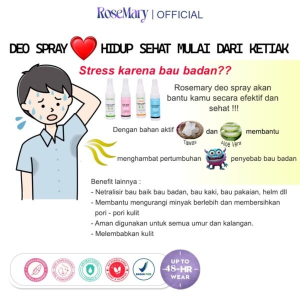 Rosemary Natural Fresh Deo Spray Deodoran Spray Deodorant Tawas Mencegah Bau Ketiak Non Alkohol TIDAK LENGKET KERING CERAH KONTROL KERINGAT BADAN KAKI TAHAN LAMA - Image 7