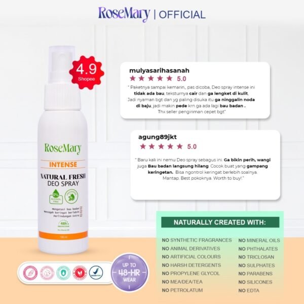 Rosemary Natural Fresh Deo Spray Intense  | Deodorant Spray| Deodorant Tawas | Mencegah Bau Ketiak - Image 4