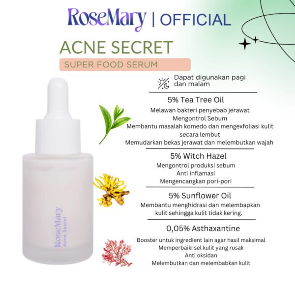 ROSEMARY Acne Secret Serum| Face Serum Oily Skin Menyembuhkan Jerawat Menenangkan Wajah Mengontrol Minyak Anti Inflamasi Anti Oksidan - Image 3