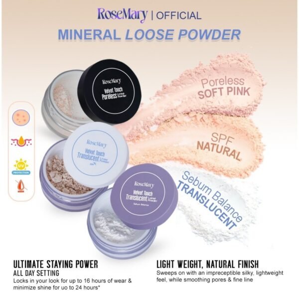Rosemary Velvet Touch Loose Powder Silky Smooth Translucent Powder - Bedak Tabur Loose Powder Lembut Ringan Oil Control Menghaluskan Makeup Natural