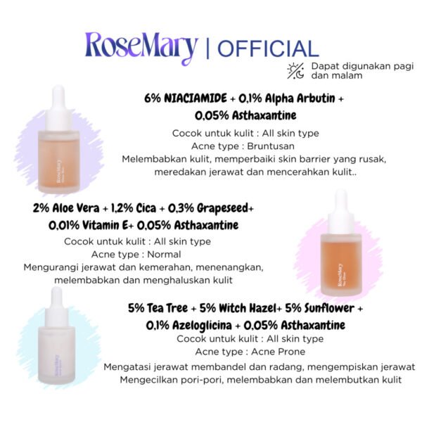 ROSEMARY Glass Skin Serum PERAWATAN WAJAH Brightening Whitening Regenerasi Antioksidan Pelembab Jerawat Noda Hitam Kerut Merah Iritasi - Image 8