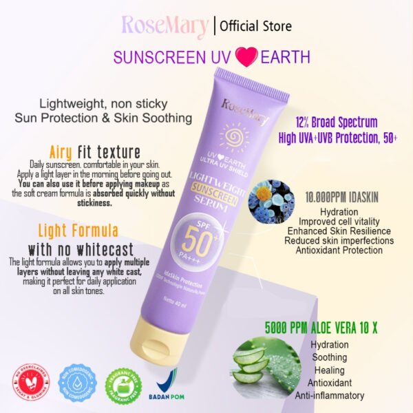 Rosemary LightWeight Sunscreen Serum Spf 50+ PA+++ 40ml Tidak Lengket Ringan Melembabkan Kulit - Image 4