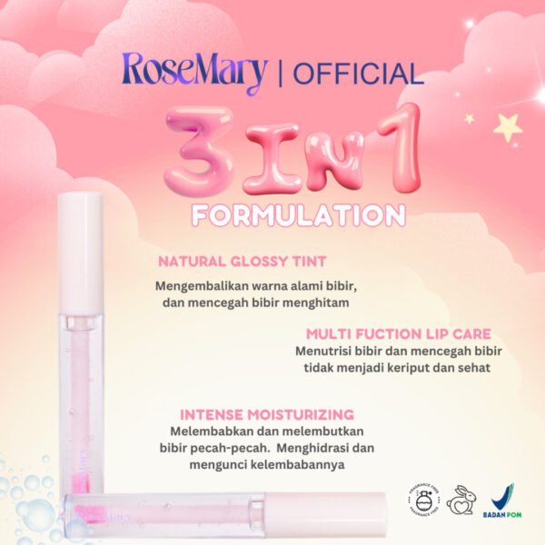 Rosemary Velvet Lip Oil Serum Tint UV Love Earth VITAMIN PELEMBAB GLOSSY CEGAH KERING NATURAL DAILY LOOK TAHAN LAMA Lip Serum - Image 3