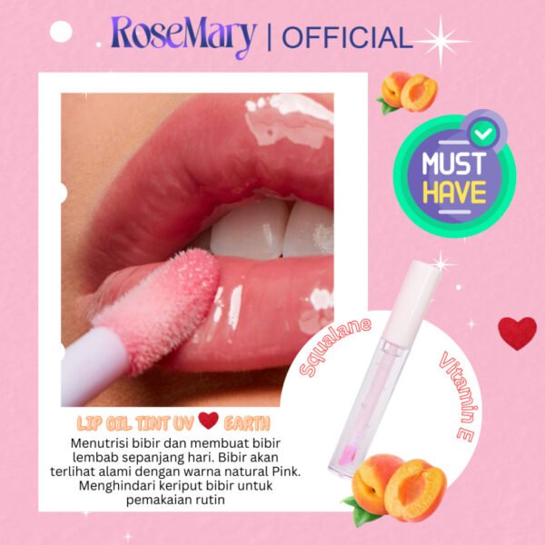 Rosemary Velvet Lip Oil Serum Tint UV Love Earth VITAMIN PELEMBAB GLOSSY CEGAH KERING NATURAL DAILY LOOK TAHAN LAMA Lip Serum - Image 2
