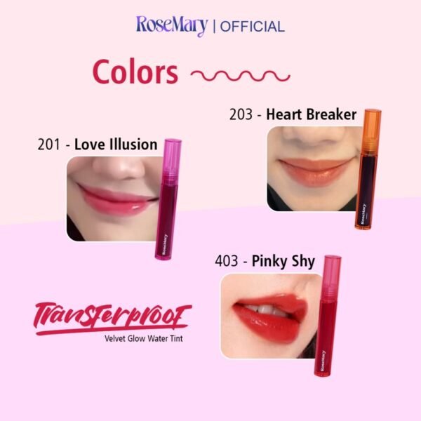 Rosemary Velvet Glow Water Tint 201 Love Illussion VITAMIN PELEMBAB BIBIR GLOSSY BEBAS KERING DAILY NATURAL LOOK TAHAN LAMA - Image 4