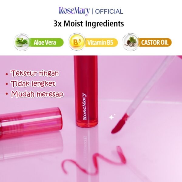 Rosemary Velvet Glow Water Tint 201 Love Illussion VITAMIN PELEMBAB BIBIR GLOSSY BEBAS KERING DAILY NATURAL LOOK TAHAN LAMA - Image 5