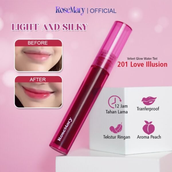 Rosemary Velvet Glow Water Tint 201 Love Illussion VITAMIN PELEMBAB BIBIR GLOSSY BEBAS KERING DAILY NATURAL LOOK TAHAN LAMA - Image 7