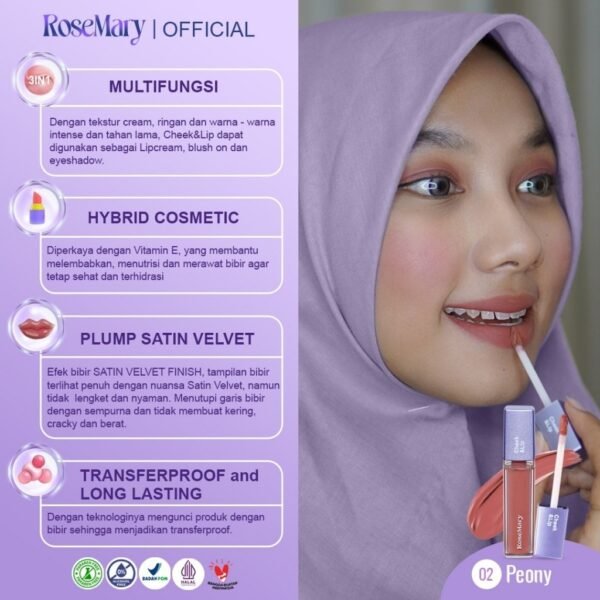 Rosemary Cheek&Lip 02 Peony | Lip Cream | Blush On Cream | Eyeshadow Cream | Matte Finish - Makeup - Image 2