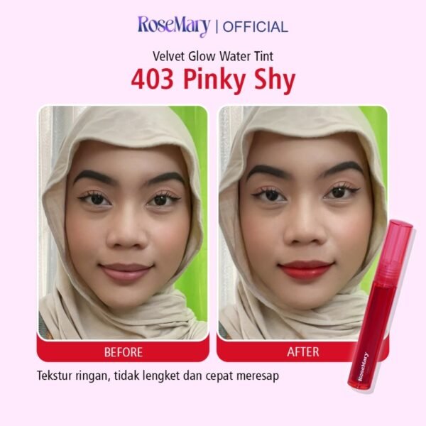 Rosemary Velvet Glow Water Tint 403 Pinky Shy VITAMIN PELEMBAB BIBIR GLOSSY BEBAS KERING DAILY NATURAL LOOK TAHAN LAMA LIPTINT - Image 3