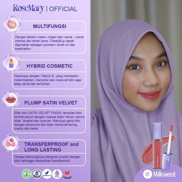 Rosemary Cheek&Lip 01 Milkweed | Lip Cream | Blush On Cream | Eyeshadow Cream | Matte Finish-Makeup - Image 2