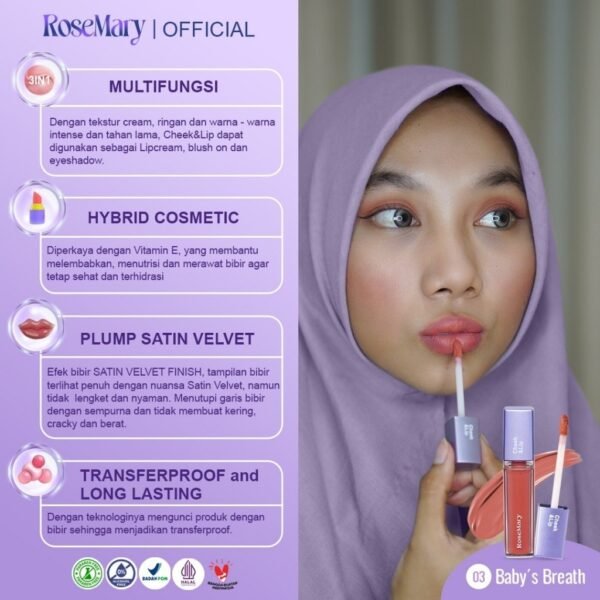 Rosemary Cheek&Lip 03 Baby's Breath |Lip Cream |Blush On Cream | Eyeshadow Cream|Matte Finish-Makeup - Image 2