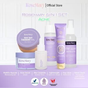 RoseMary 6in1 Skincare Set ACNE BRIGHTENING BARRIER - Toner Serum Moisturizer Sunscreen Powder Spray MAKE UP CEGAH JERAWAT CERAH KULIT GLOWING ANTI AGING REGENERASI TONE UP MASKER