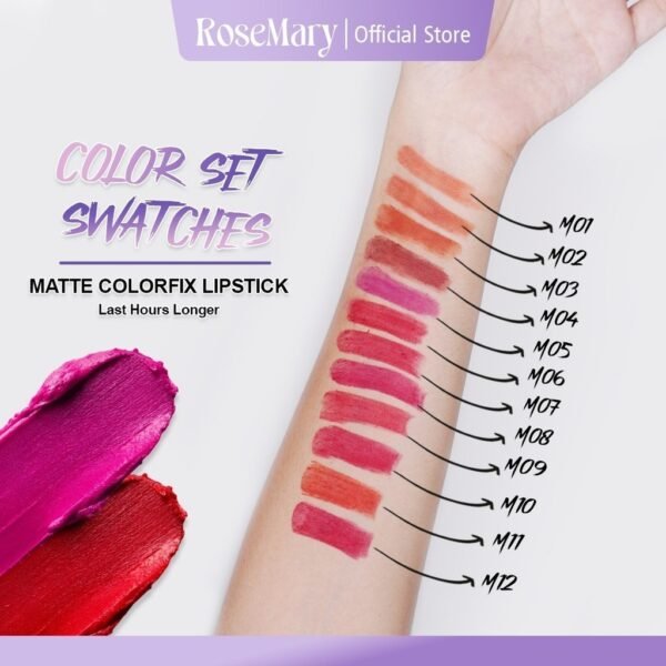ROSEMARY Matte Colorfix - Lipstik Tahan Lama | Lipstik Matte | Pewarna bibir | Bibir Lembab Color Sensational Ultimatte Lipstick Make Up 2.7gr Lipstick Dengan Formula Ringan & Nyaman - Image 8