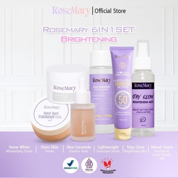 RoseMary 6in1 Skincare Set ACNE BRIGHTENING BARRIER - Toner Serum Moisturizer Sunscreen Powder Spray MAKE UP CEGAH JERAWAT CERAH KULIT GLOWING ANTI AGING REGENERASI TONE UP MASKER - Image 3