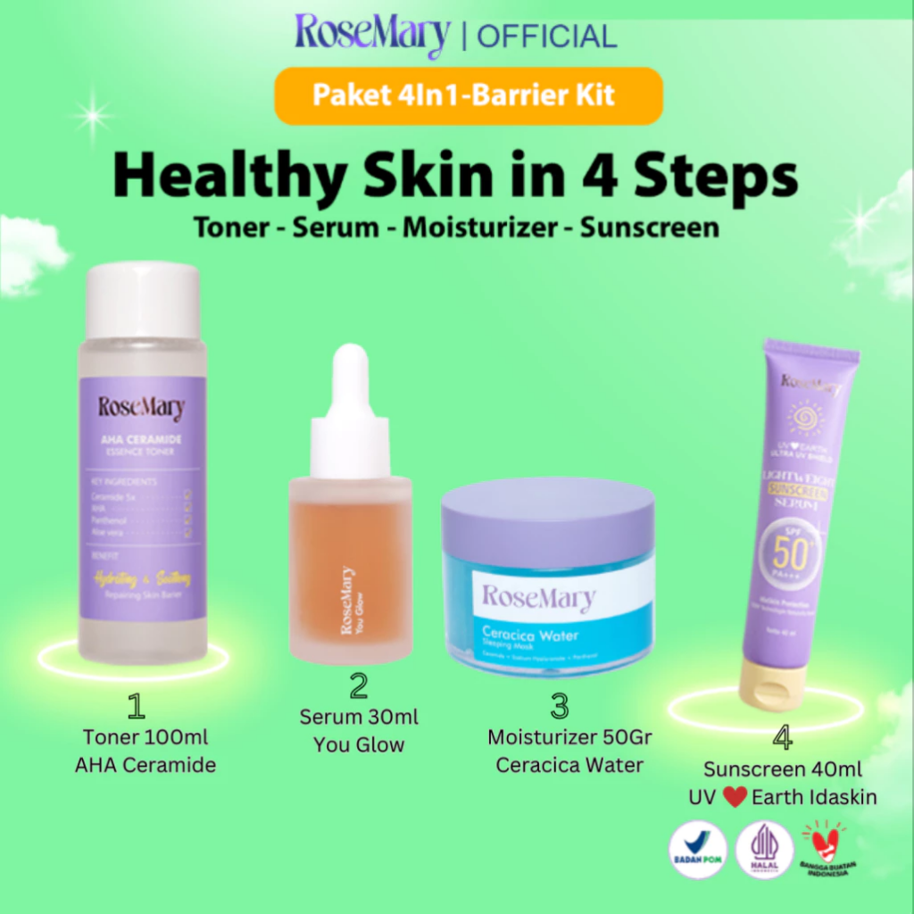 Rosemary Official Paket Skin Barrier | Kulit Sensitif Kulit Rapuh | Paket-Skincare Set | Toner | Serum | Moisturizer | Paket Perawatan Wajah GEL CREAM Jerawat Kemerahan Noda Hitam Cerah Skin Barrier - Image 8
