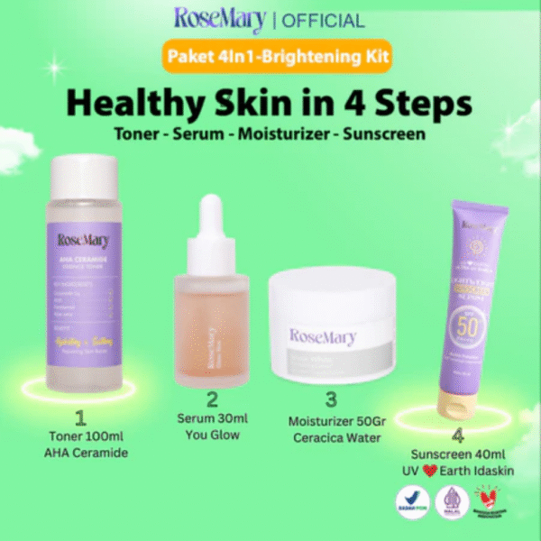 Rosemary Official Paket Brightening | Mencerahkan Glowing | Paket-Skincare Set | Toner | Serum | Moisturizer | Paket Perawatan Wajah GEL CREAM Jerawat Kemerahan Noda Hitam Cerah Skin Barrier - Image 8