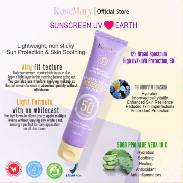 Rosemary Official Paket Brightening | Mencerahkan Glowing | Paket-Skincare Set | Toner | Serum | Moisturizer | Paket Perawatan Wajah GEL CREAM Jerawat Kemerahan Noda Hitam Cerah Skin Barrier - Image 5
