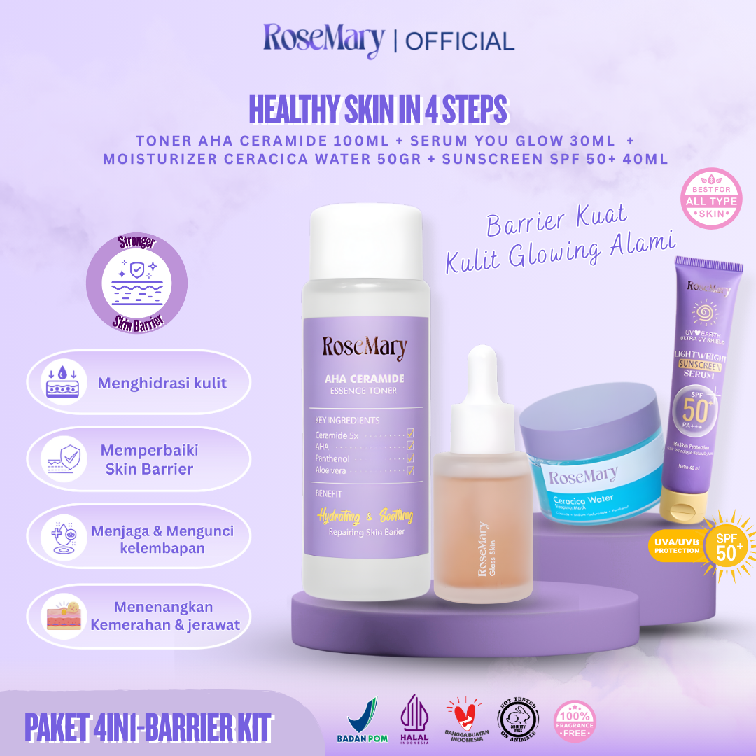 [FREE GIFT] Paket Skin Barrier Rosemary Official | Kulit Sensitif Kulit Rapuh | Paket-Skincare Set | Toner | Serum | Moisturizer | Paket Perawatan Wajah GEL CREAM Jerawat Kemerahan Noda Hitam Cerah Skin Barrier